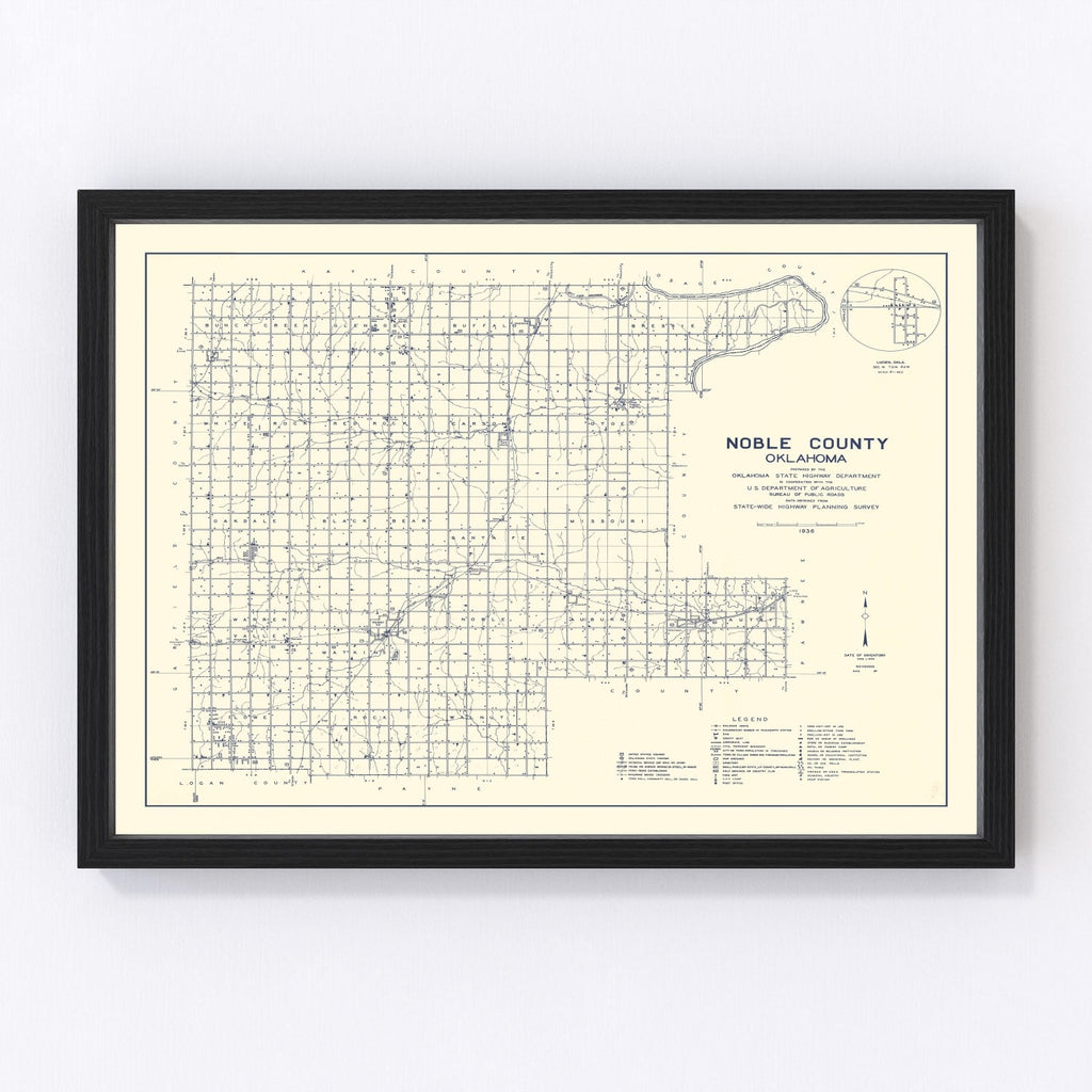 Vintage Map of Noble County, Oklahoma 1936