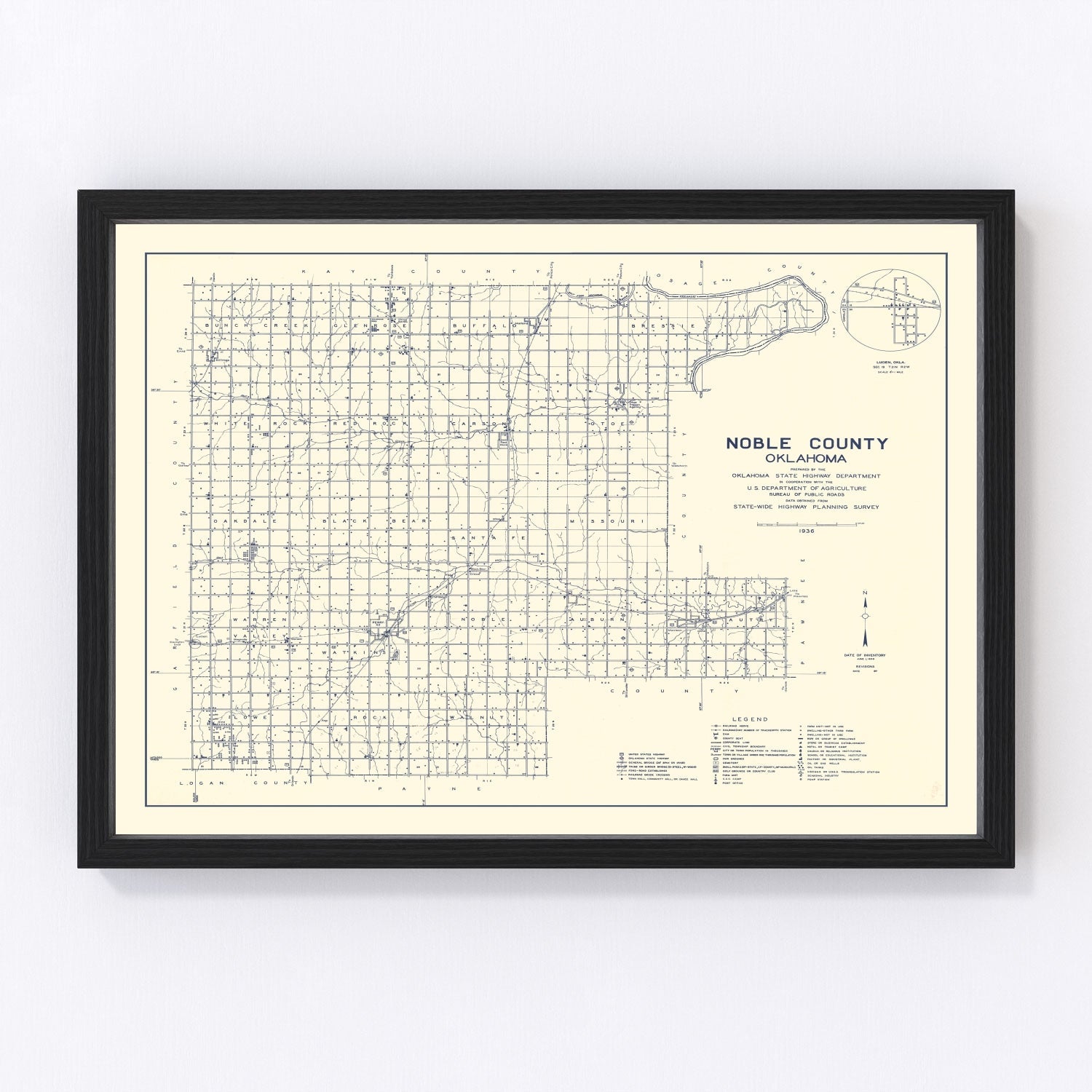 Vintage Map of Noble County, Oklahoma 1936