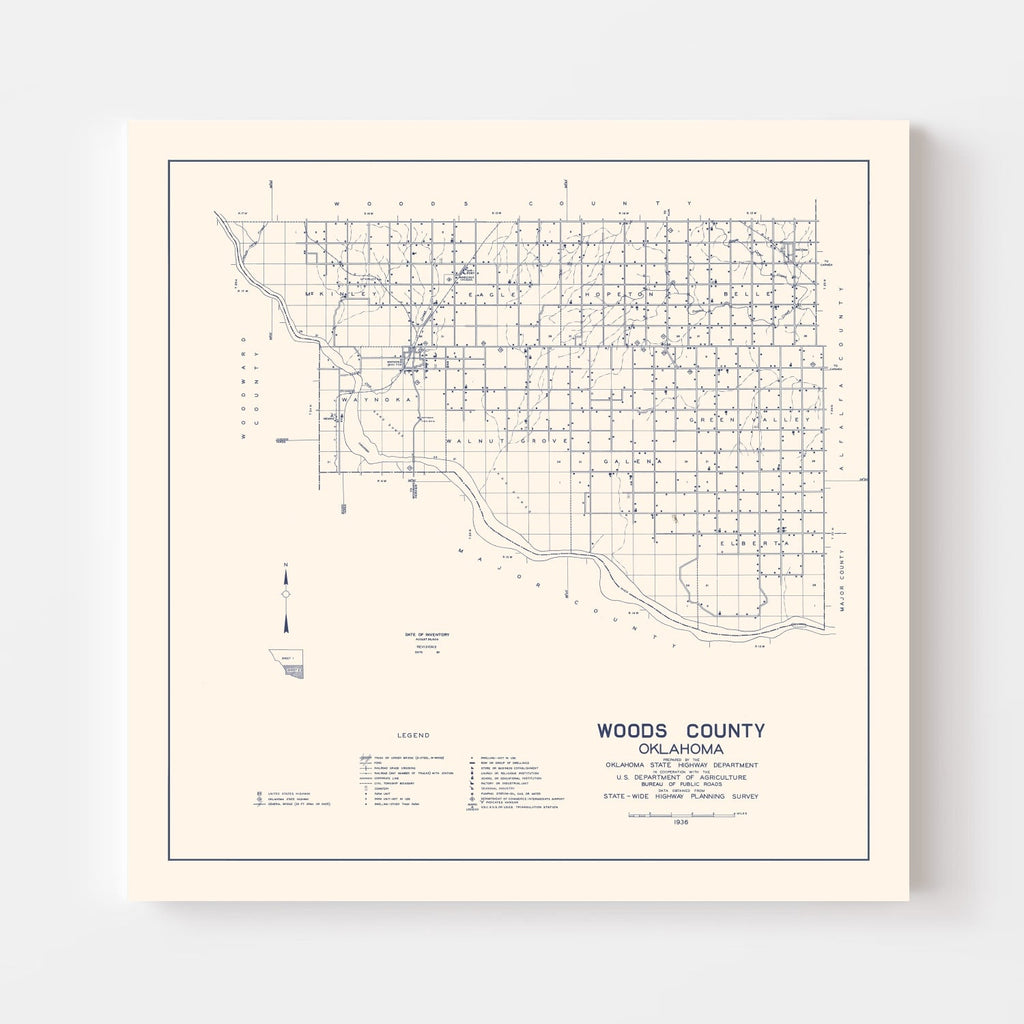 Vintage Map of Woods County, Oklahoma 1936