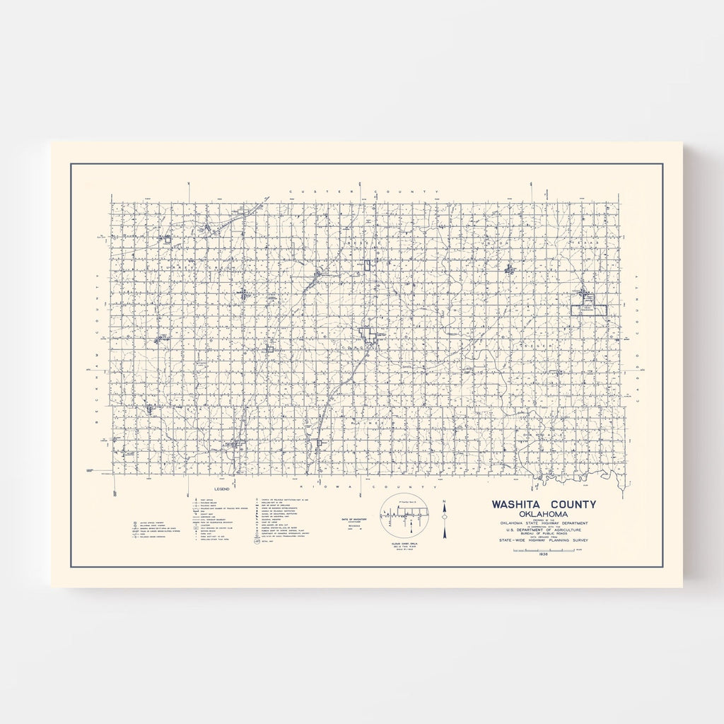Vintage Map of Washita County, Oklahoma 1936