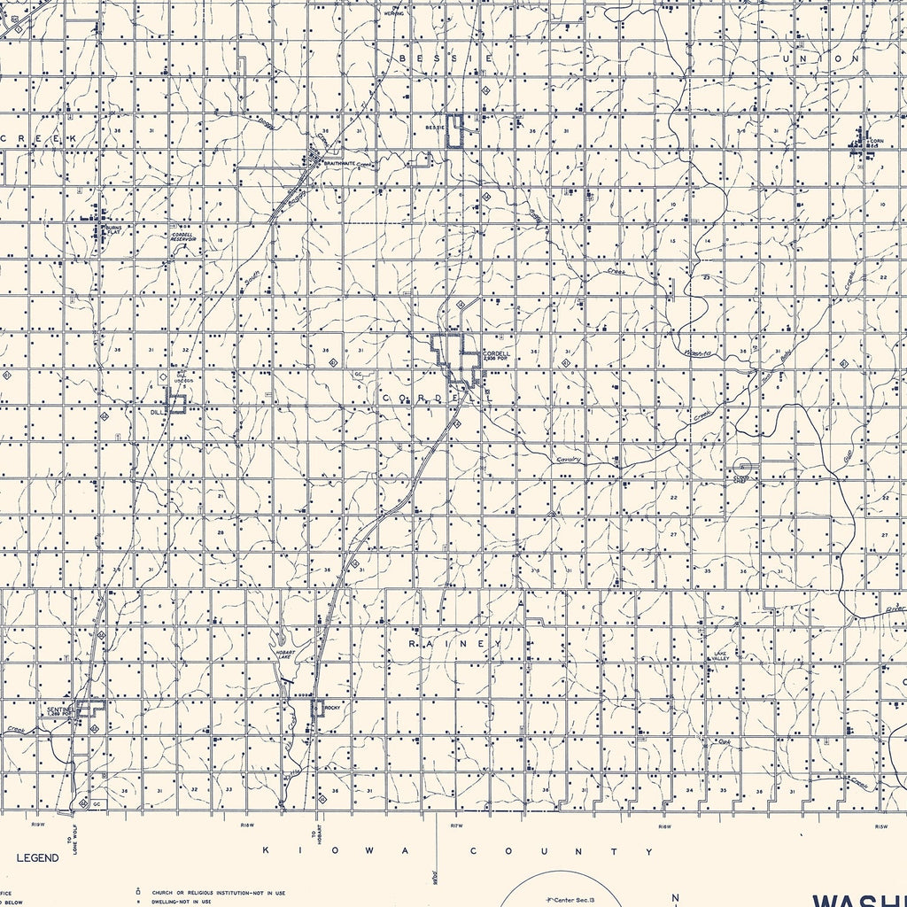 Vintage Map of Washita County, Oklahoma 1936