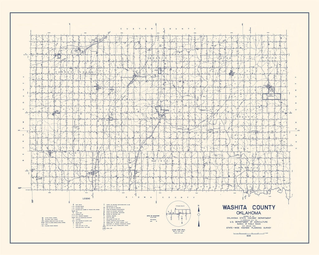 Vintage Map of Washita County, Oklahoma 1936