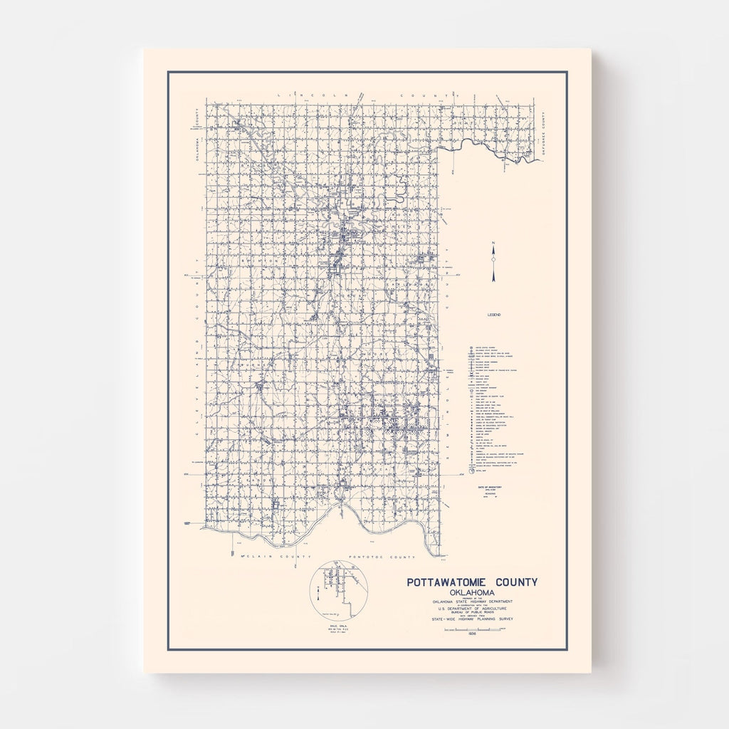 Vintage Map of Pottawatomie County, Oklahoma 1936