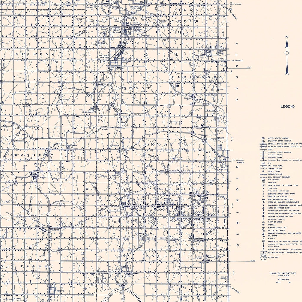Vintage Map of Pottawatomie County, Oklahoma 1936