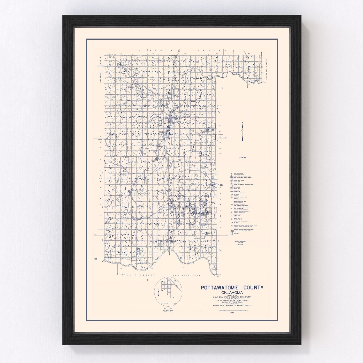 Vintage Map of Pottawatomie County, Oklahoma 1936