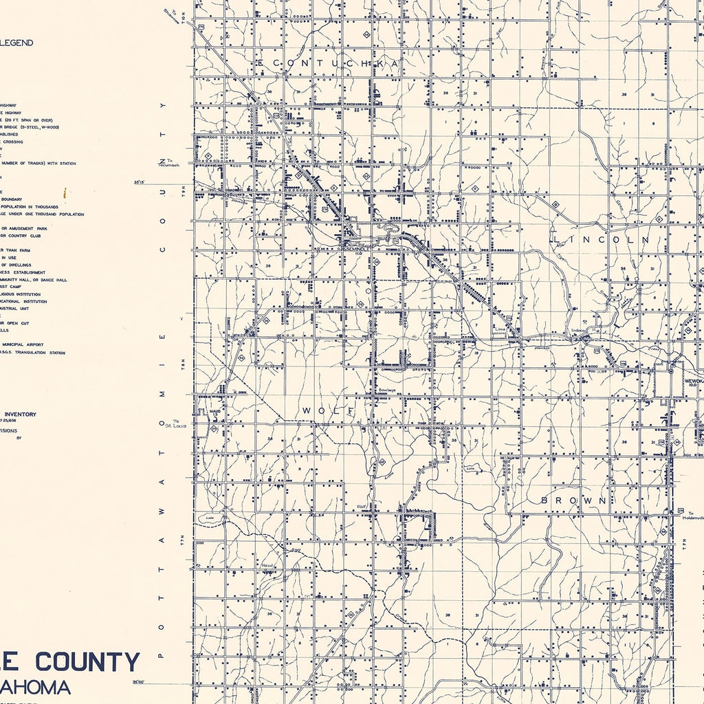 Vintage Map of Seminole County, Oklahoma 1936
