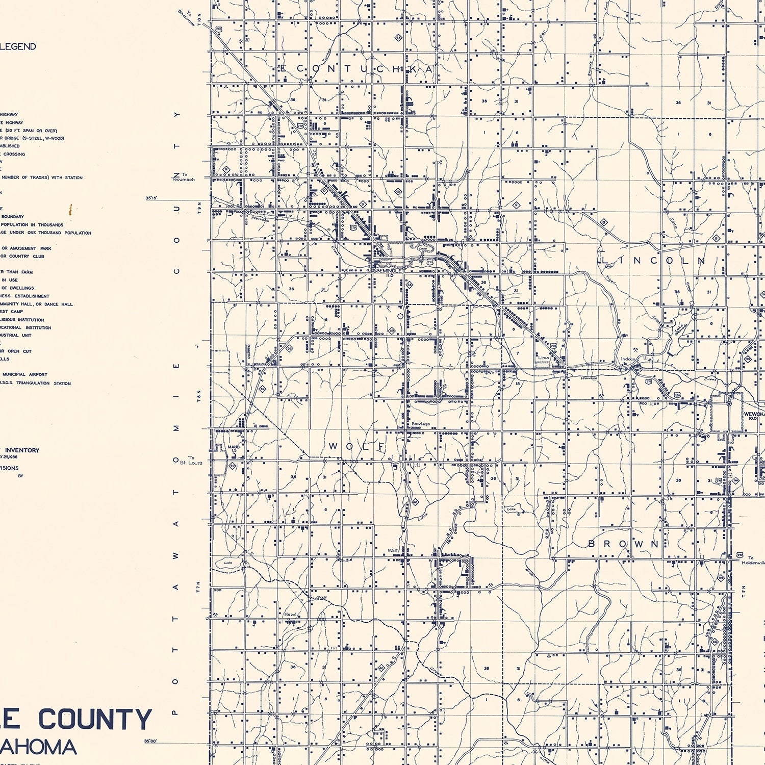 Vintage Map of Seminole County, Oklahoma 1936