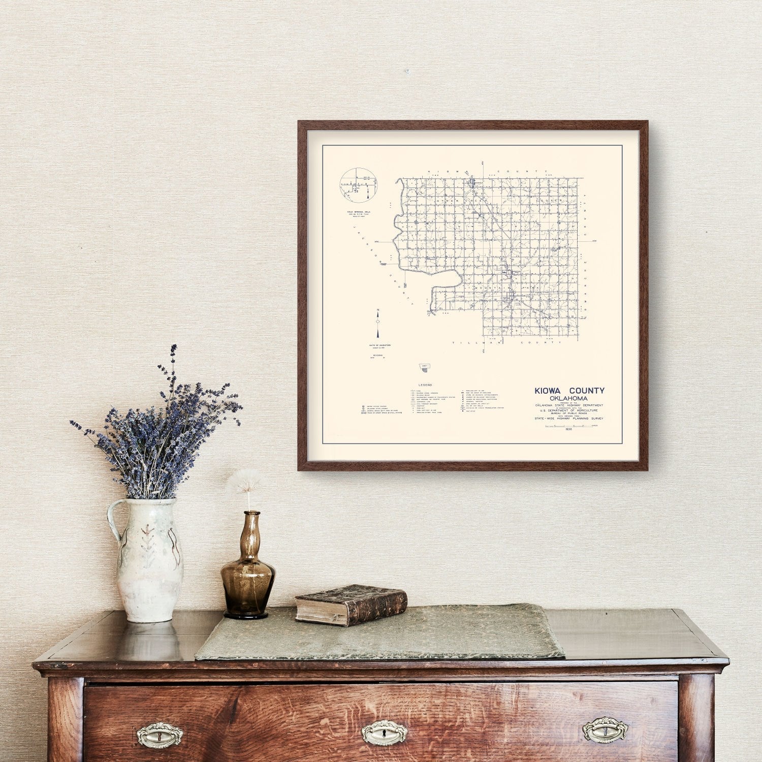 Vintage Map of Kiowa County, Oklahoma 1936