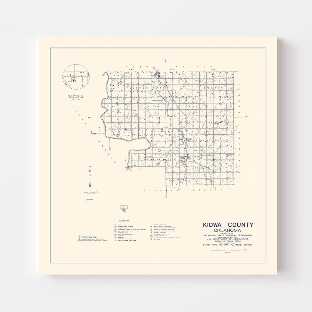 Vintage Map of Kiowa County, Oklahoma 1936