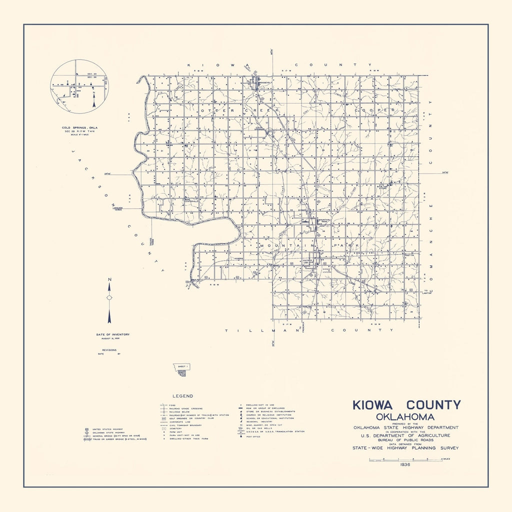 Vintage Map of Kiowa County, Oklahoma 1936
