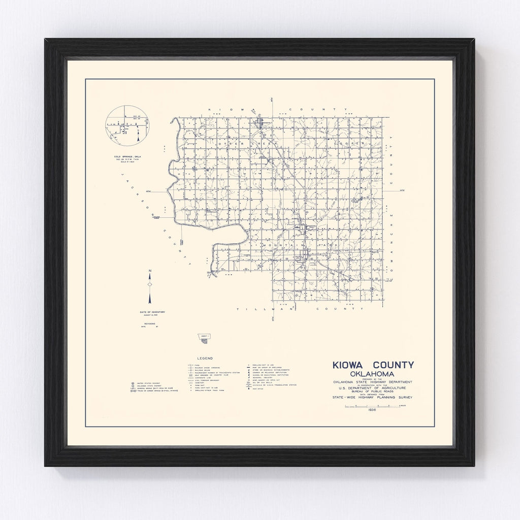 Vintage Map of Kiowa County, Oklahoma 1936