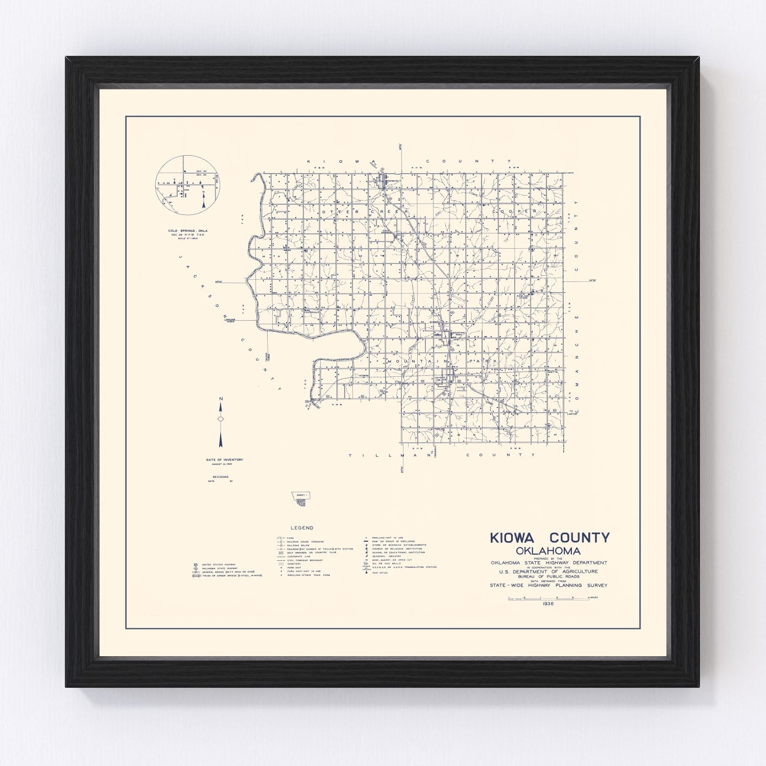Vintage Map of Kiowa County, Oklahoma 1936