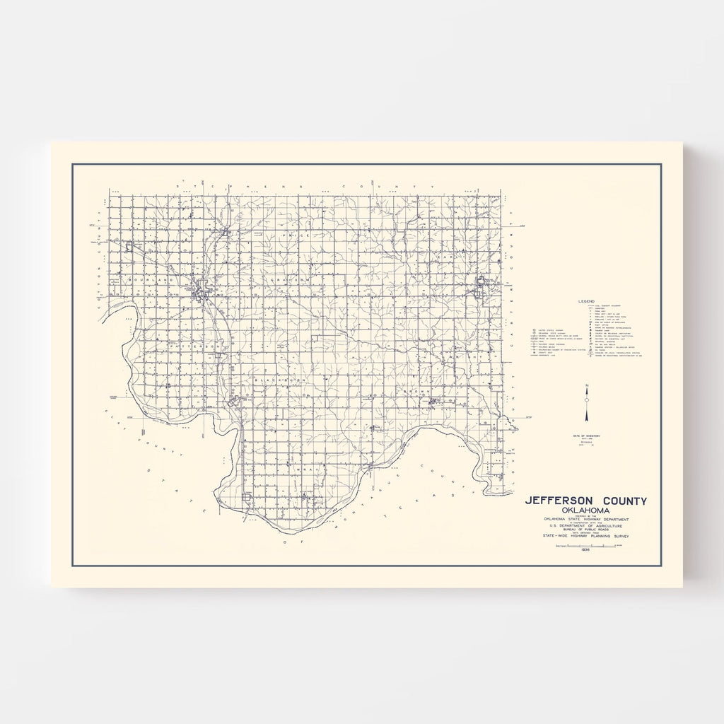 Vintage Map of Jefferson County, Oklahoma 1936