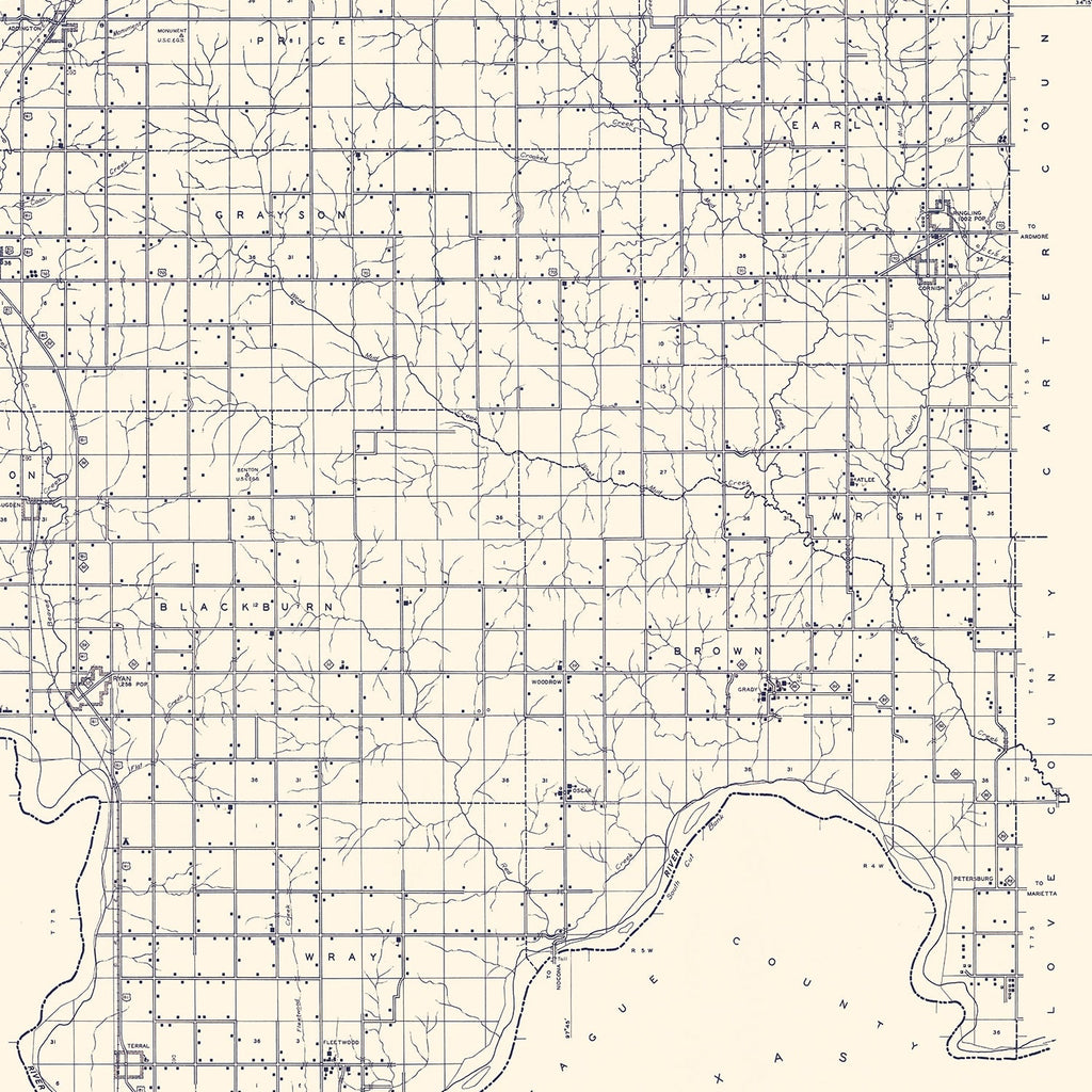 Vintage Map of Jefferson County, Oklahoma 1936