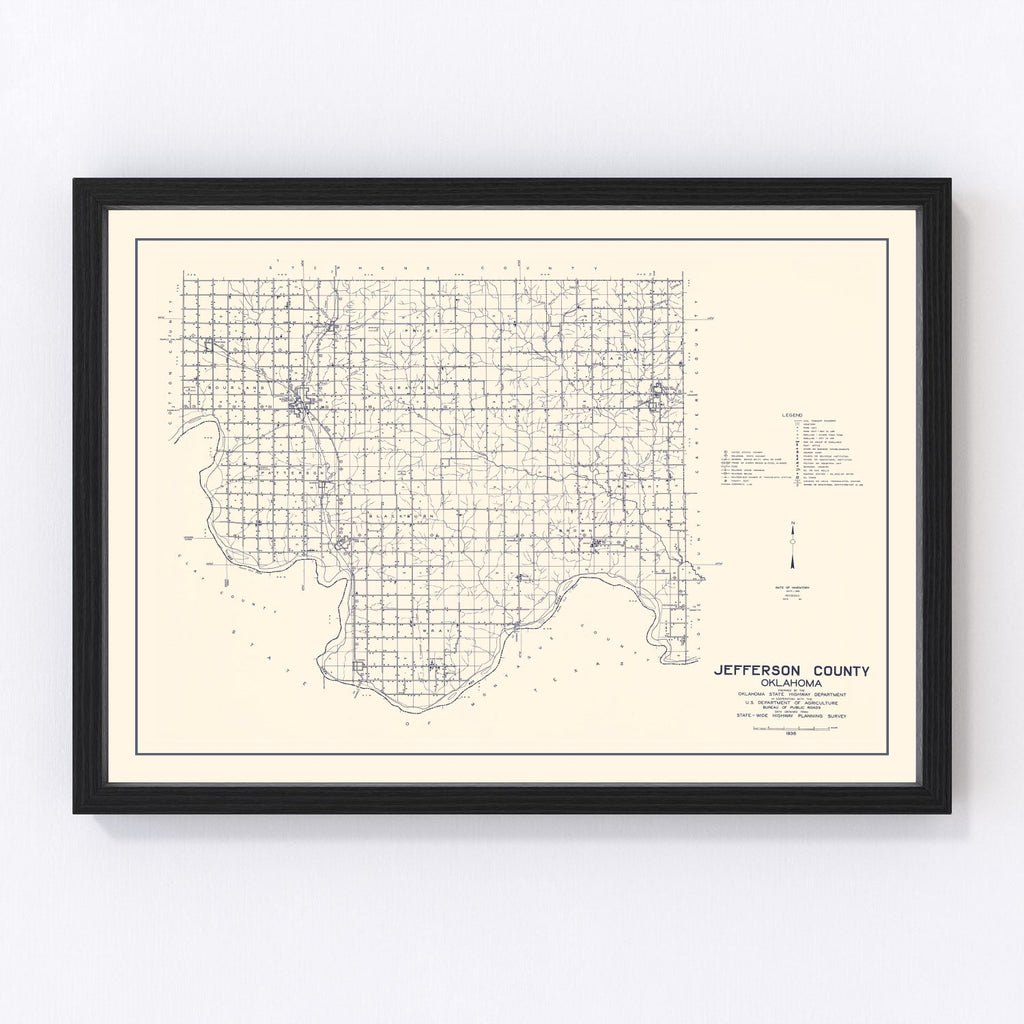 Vintage Map of Jefferson County, Oklahoma 1936