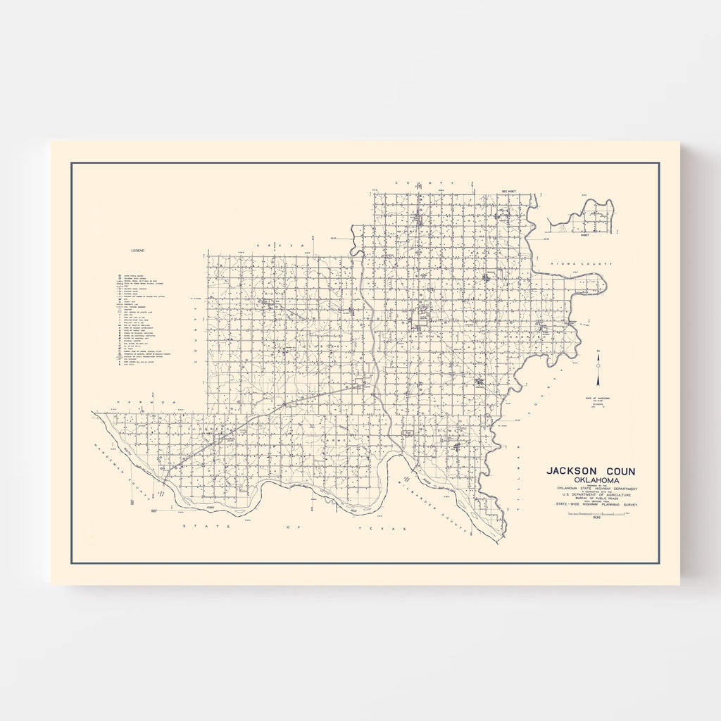 Vintage Map of Jackson County, Oklahoma 1936