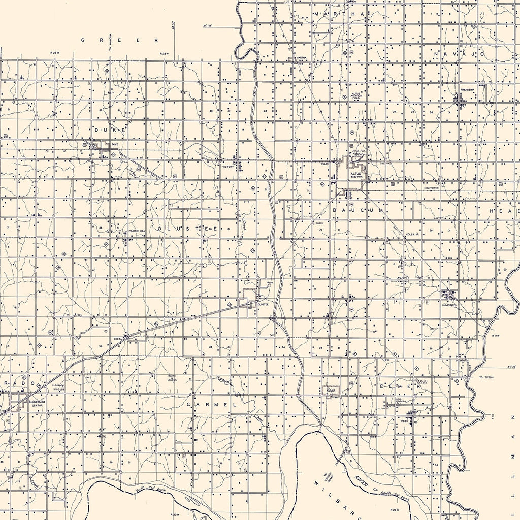 Vintage Map of Jackson County, Oklahoma 1936