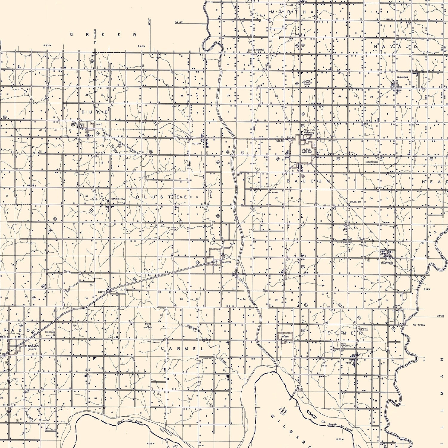 Vintage Map of Jackson County, Oklahoma 1936