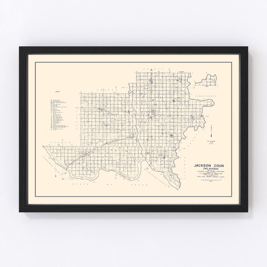 Vintage Map of Jackson County, Oklahoma 1936