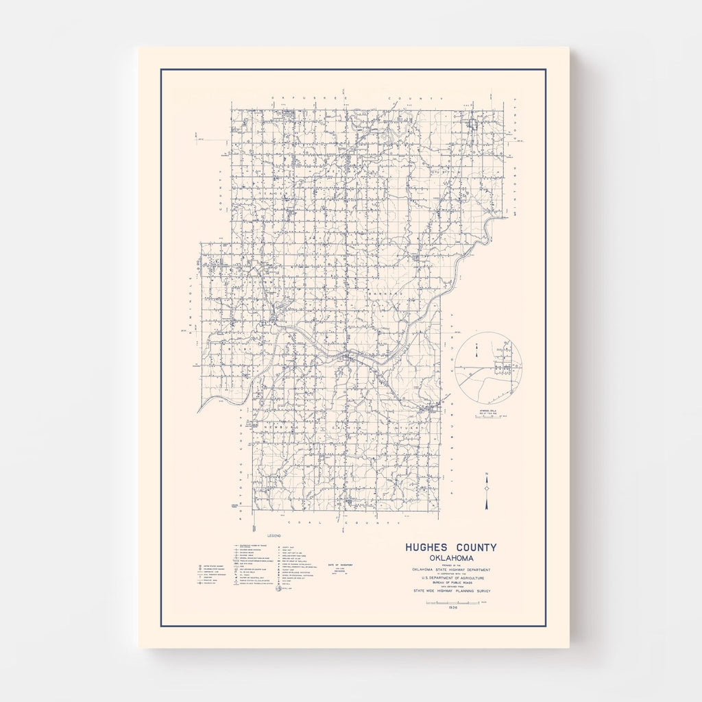 Vintage Map of Hughes County, Oklahoma 1936