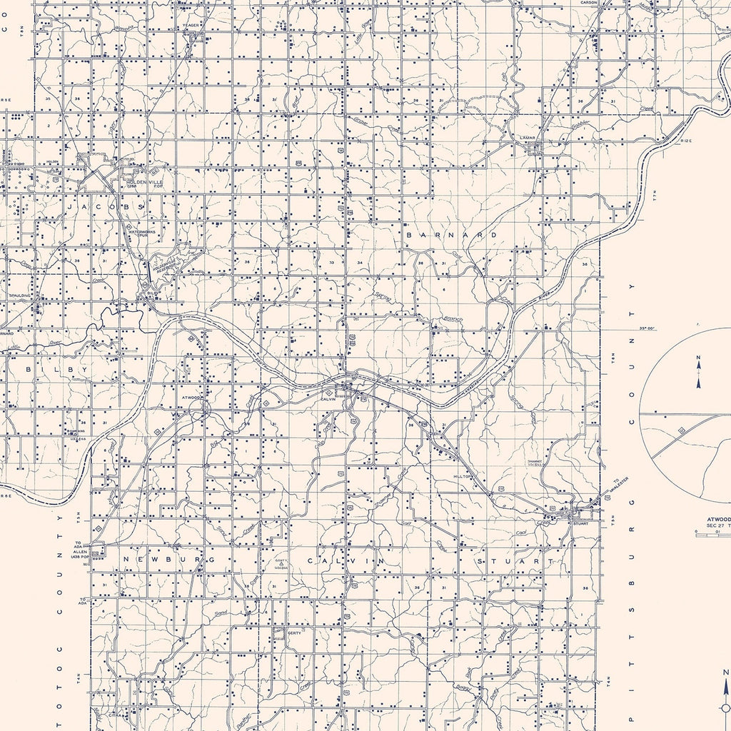 Vintage Map of Hughes County, Oklahoma 1936