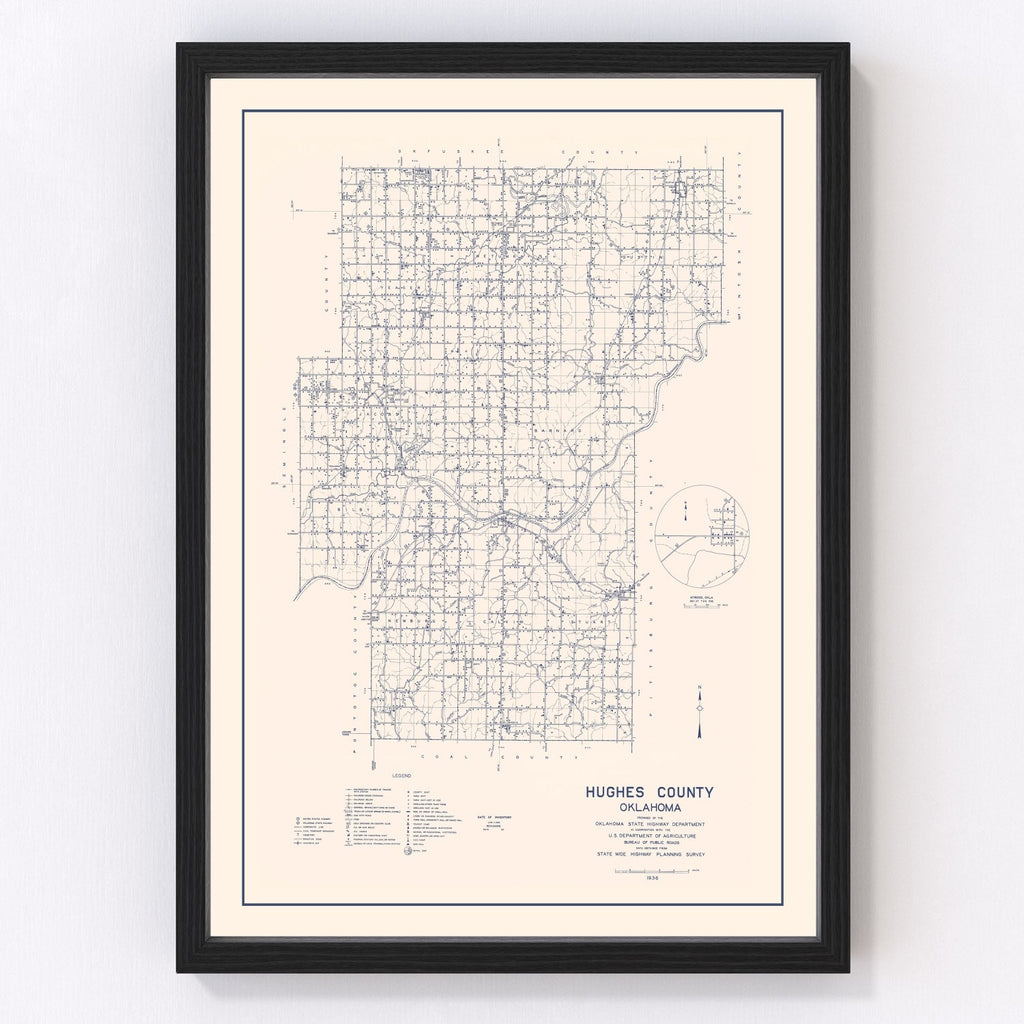 Vintage Map of Hughes County, Oklahoma 1936