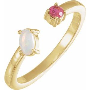 14K Yellow Gold Natural White Opal Cabochon & Natural Pink Tourmaline Negative Space Ring
