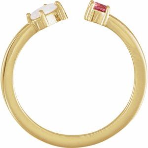 14K Yellow Gold Natural White Opal Cabochon & Natural Pink Tourmaline Negative Space Ring
