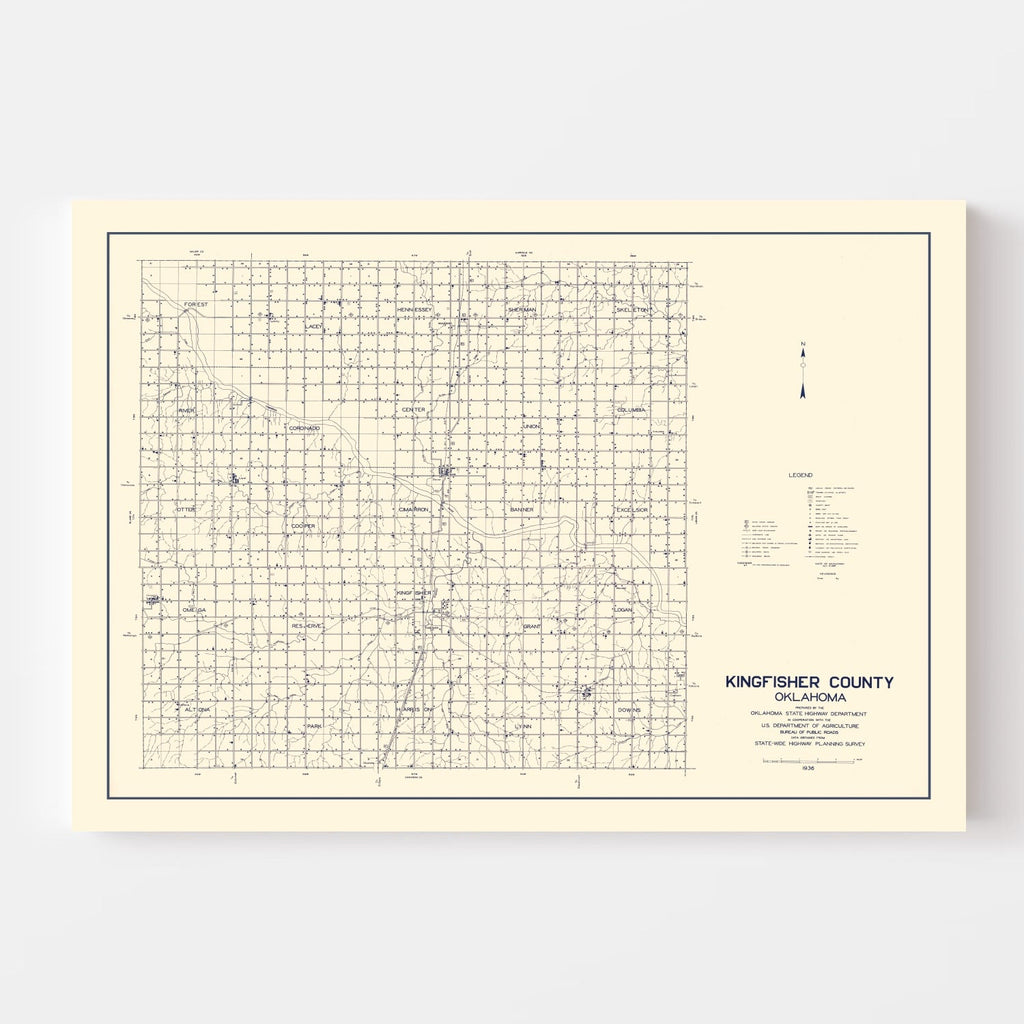 Vintage Map of Kingfisher County, Oklahoma 1936