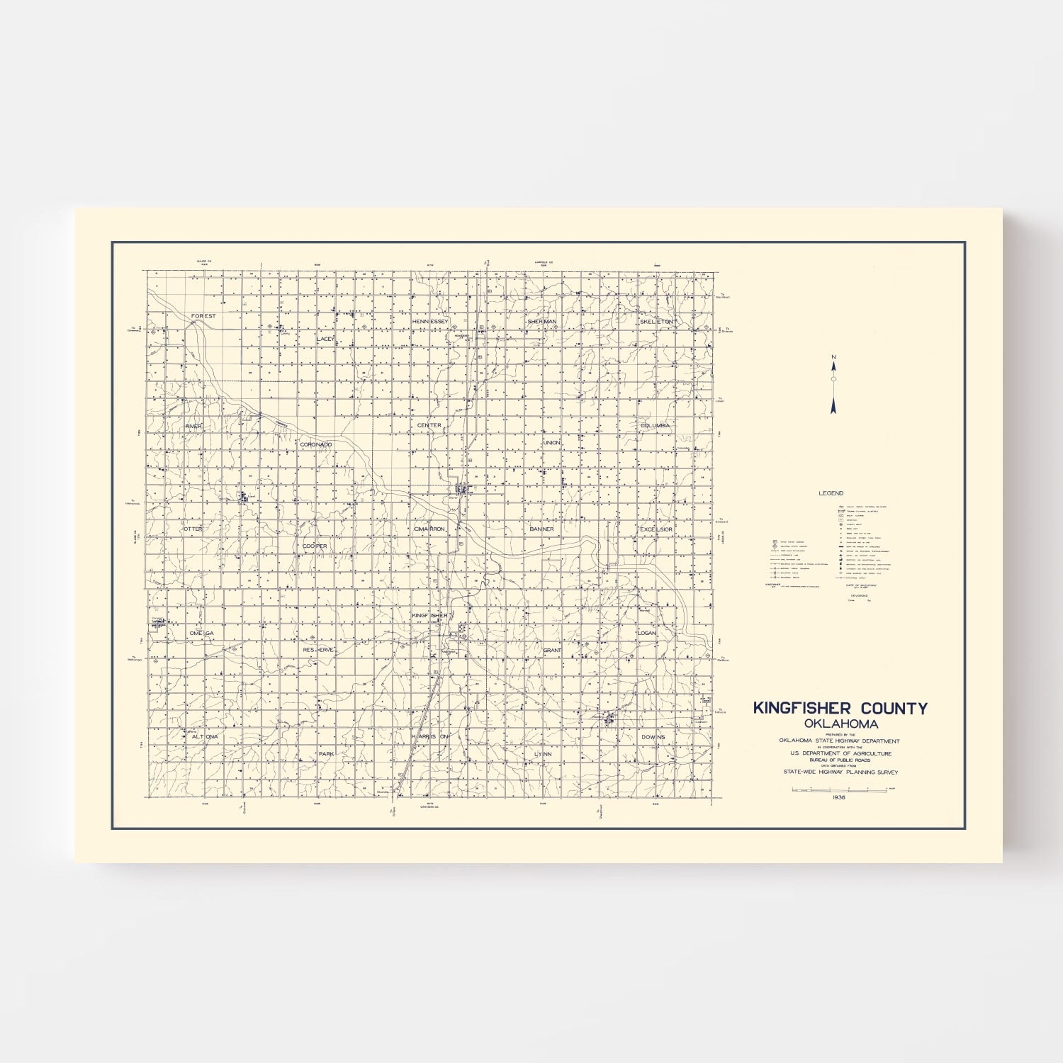 Vintage Map of Kingfisher County, Oklahoma 1936
