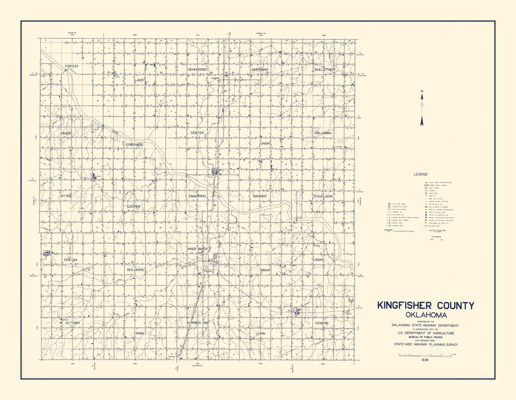 Vintage Map of Kingfisher County, Oklahoma 1936