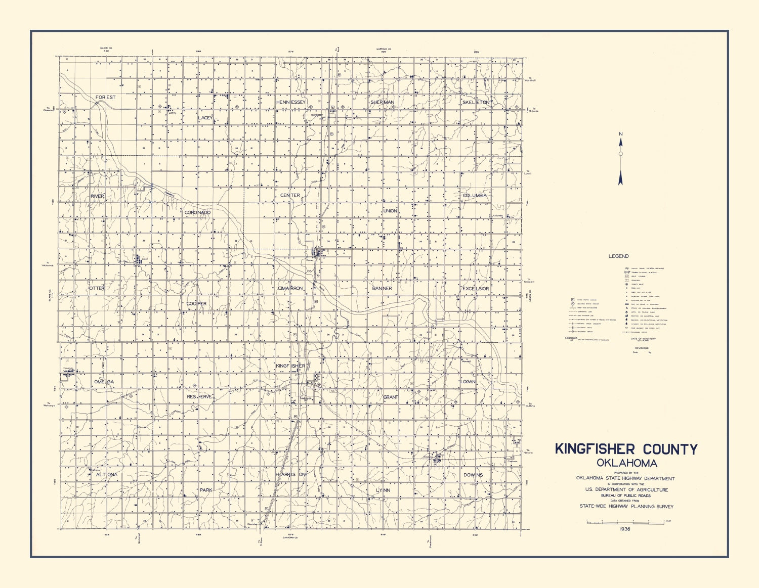 Vintage Map of Kingfisher County, Oklahoma 1936