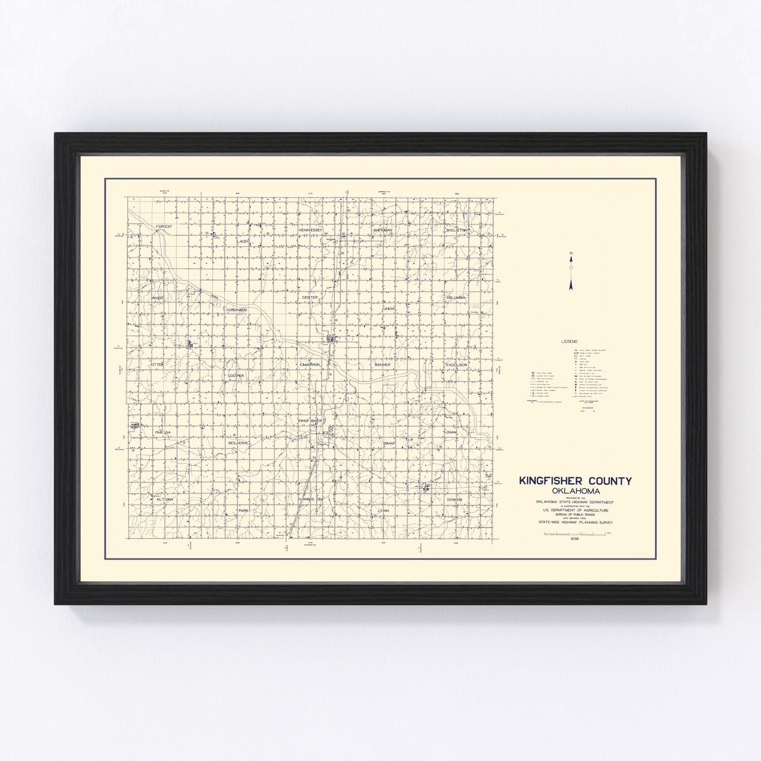 Vintage Map of Kingfisher County, Oklahoma 1936