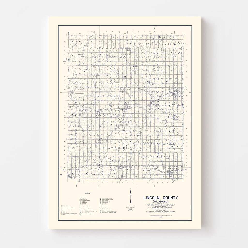Vintage Map of Lincoln County, Oklahoma 1936