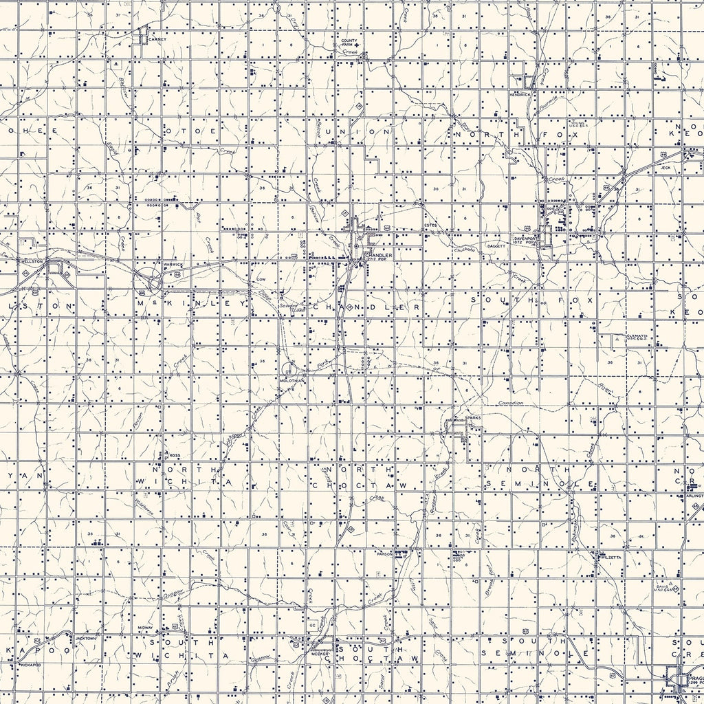 Vintage Map of Lincoln County, Oklahoma 1936