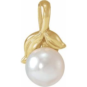 14K Yellow Gold 6-6.5 mm Cultured White Akoya Pearl Floral Pendant