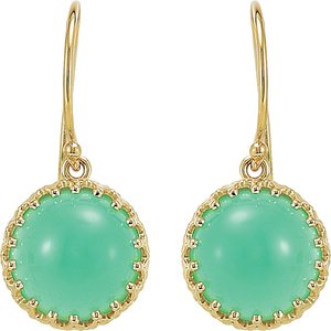 14K Yellow Gold 10 mm Natural Green Chrysoprase  Earrings – image 2