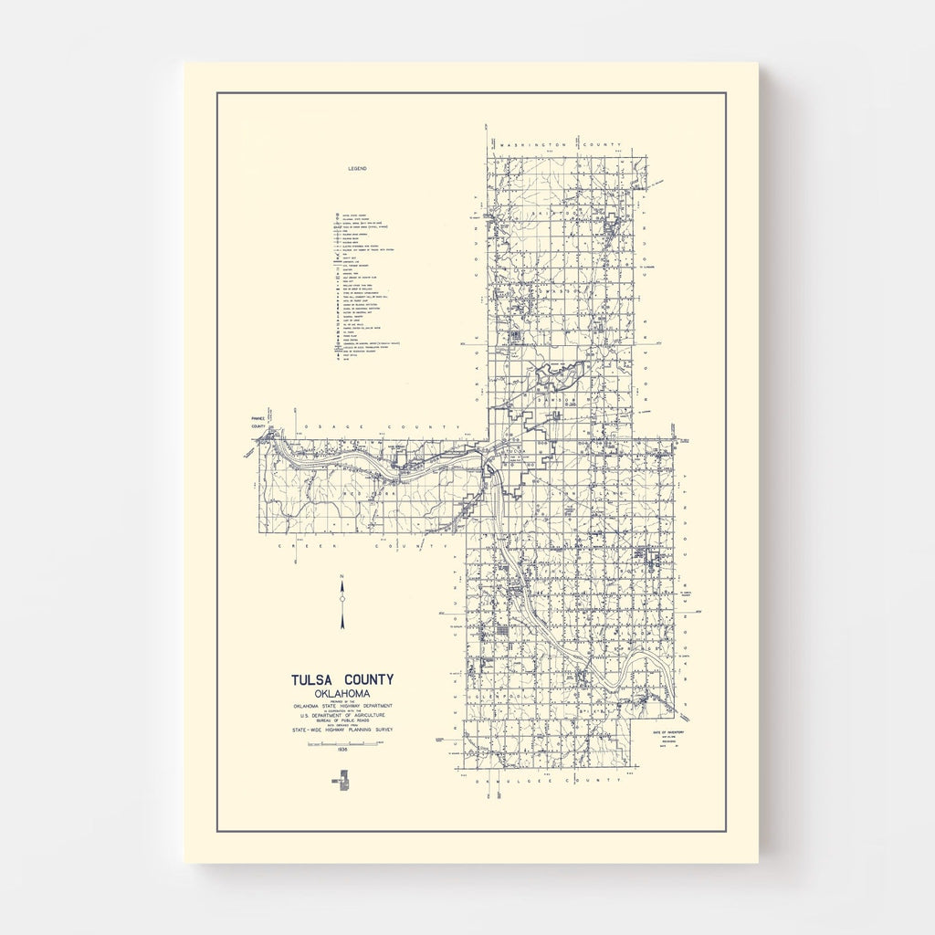 Vintage Map of Tulsa County, Oklahoma 1936