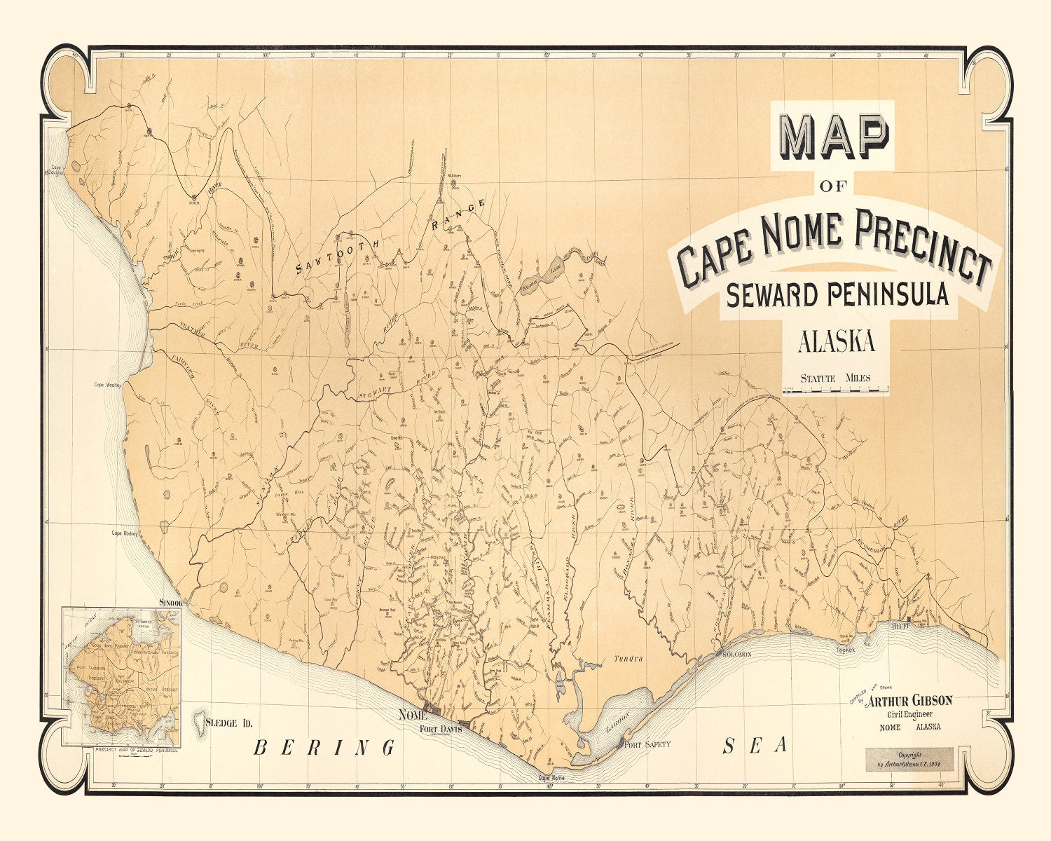 Vintage Cape Nome Alaska Map 1904