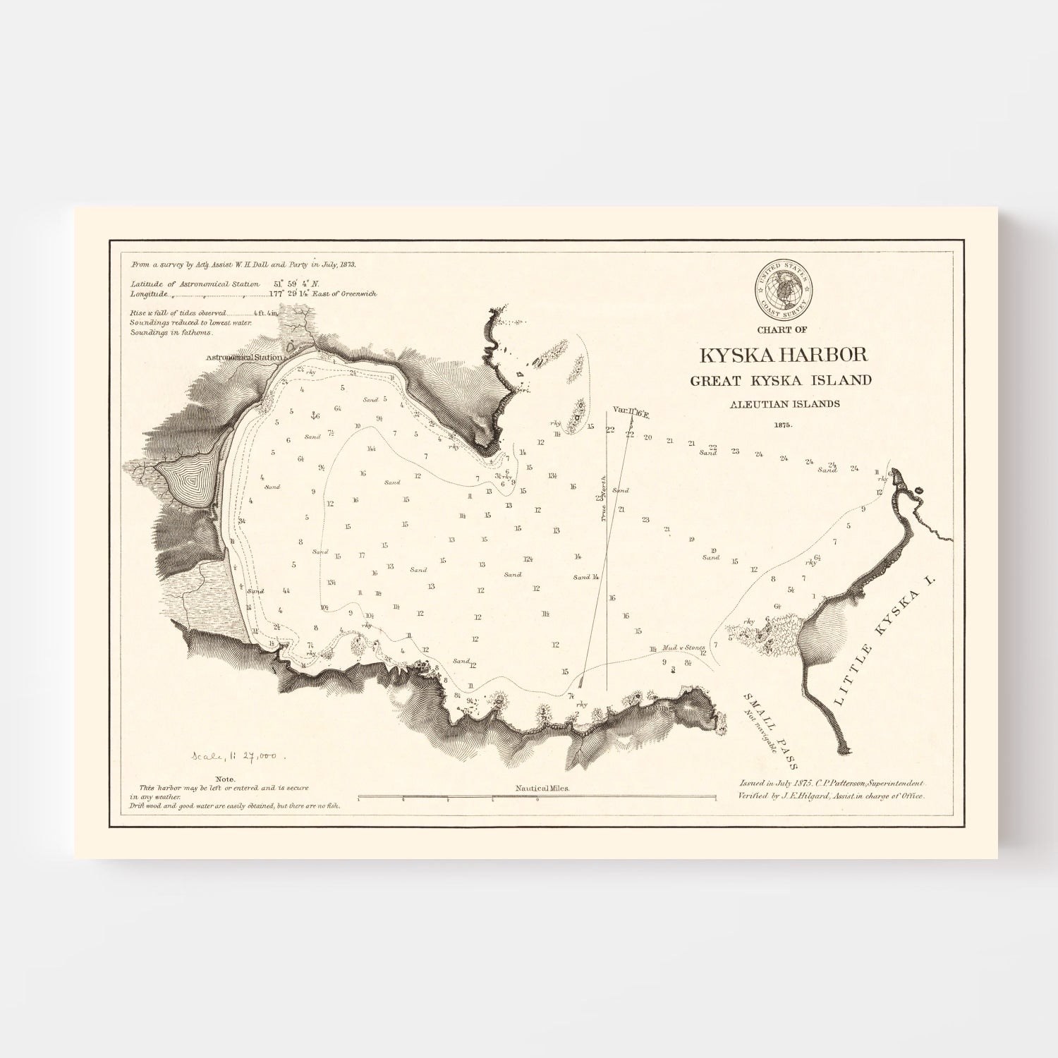 Vintage Kyska Harbor Map 1875