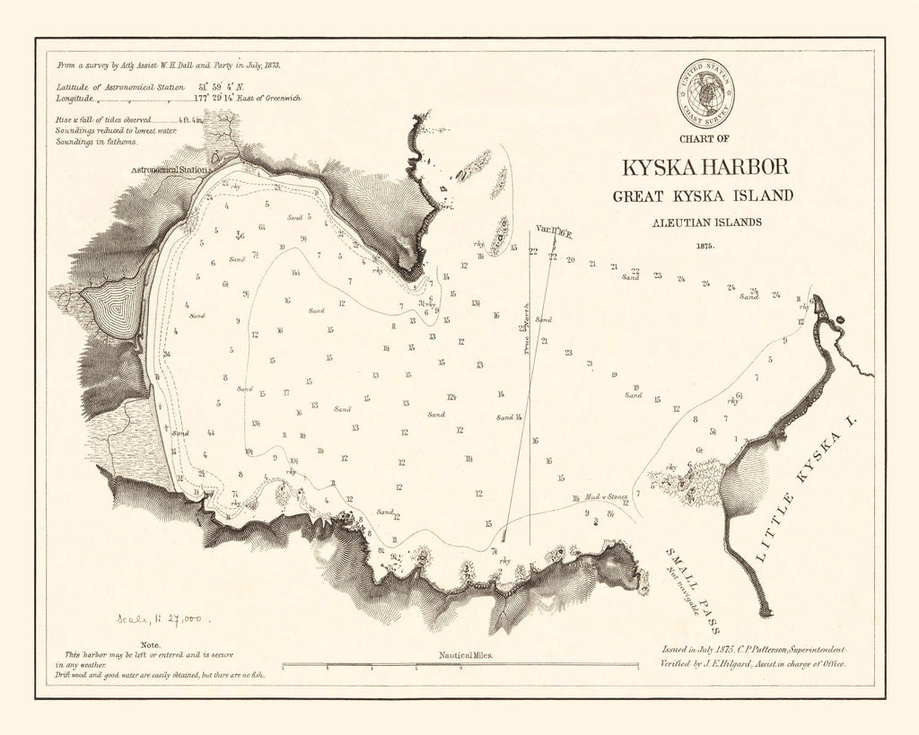 Vintage Kyska Harbor Map 1875