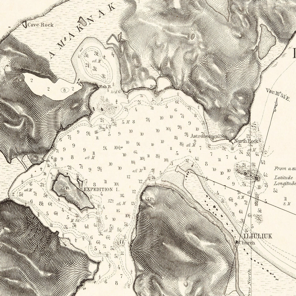 Vintage Iliuliuk Harbor, Unalashka Map 1875