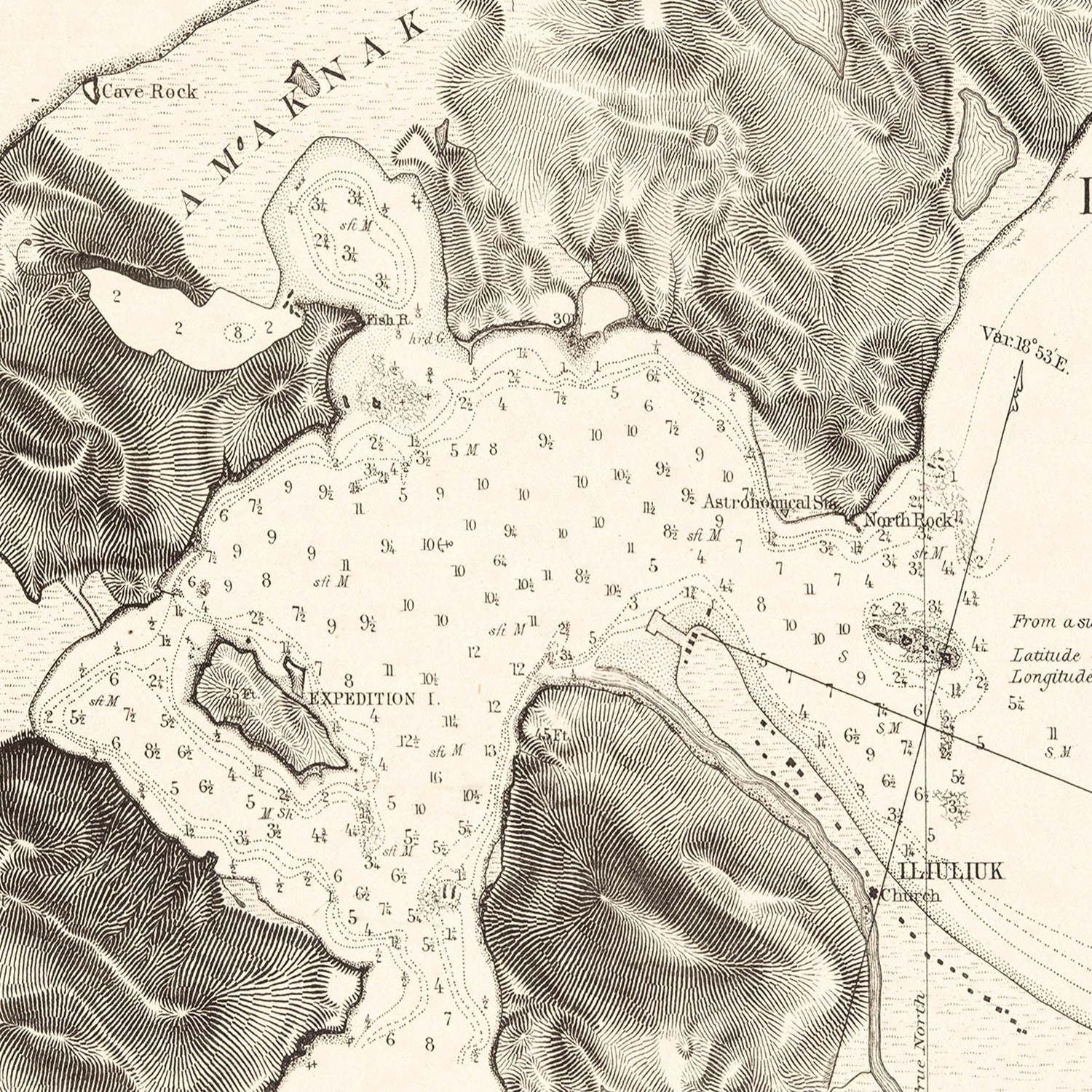 Vintage Iliuliuk Harbor, Unalashka Map 1875