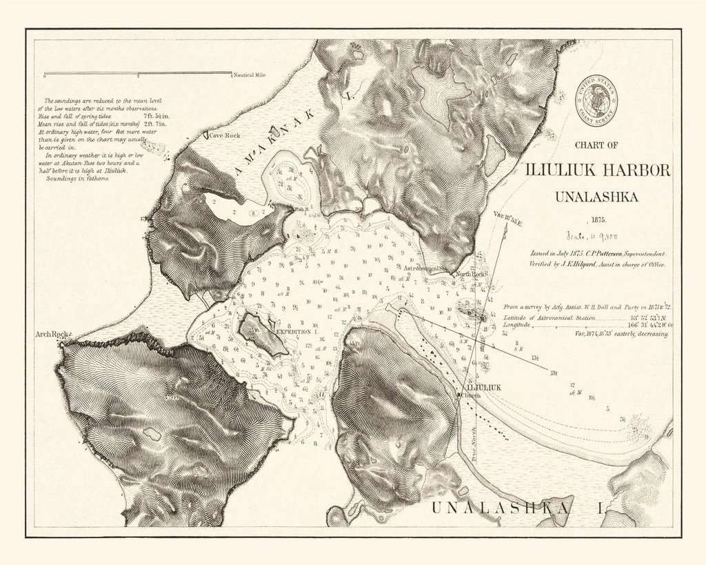Vintage Iliuliuk Harbor, Unalashka Map 1875