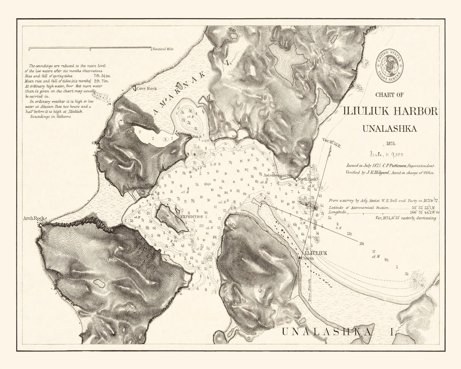 Vintage Iliuliuk Harbor, Unalashka Map 1875