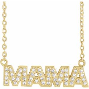 14K Yellow Gold 1/10 Natural Diamond "Mama" 16" Necklace