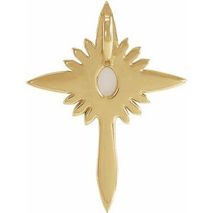 14K Yellow Gold Natural White Opal & .06 CTW Natural Diamond Nativity Cross Pendant