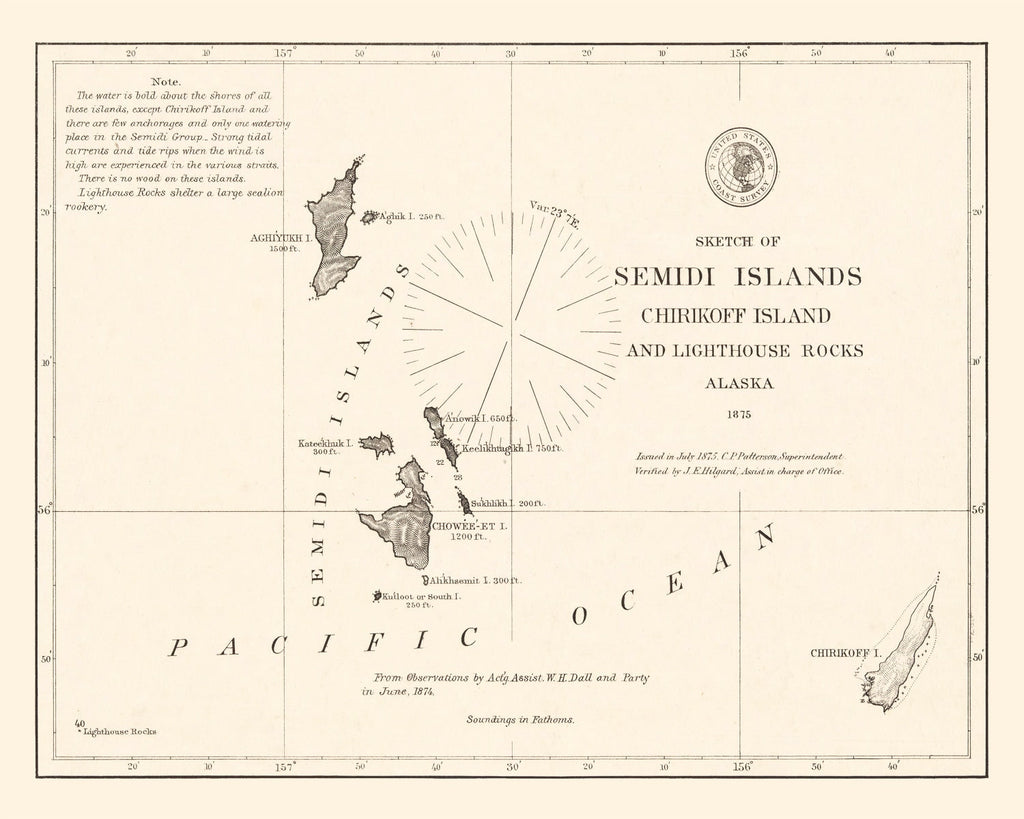 Vintage Semidi Islands, AK Map 1875