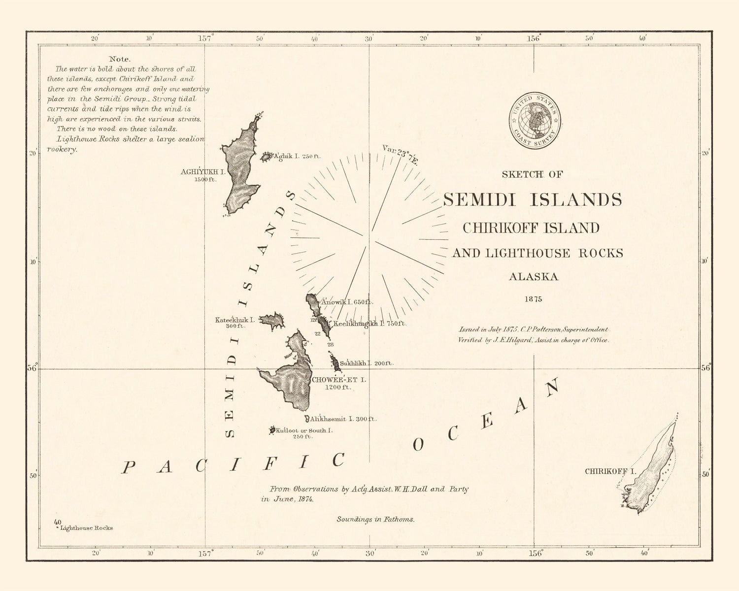 Vintage Semidi Islands, AK Map 1875