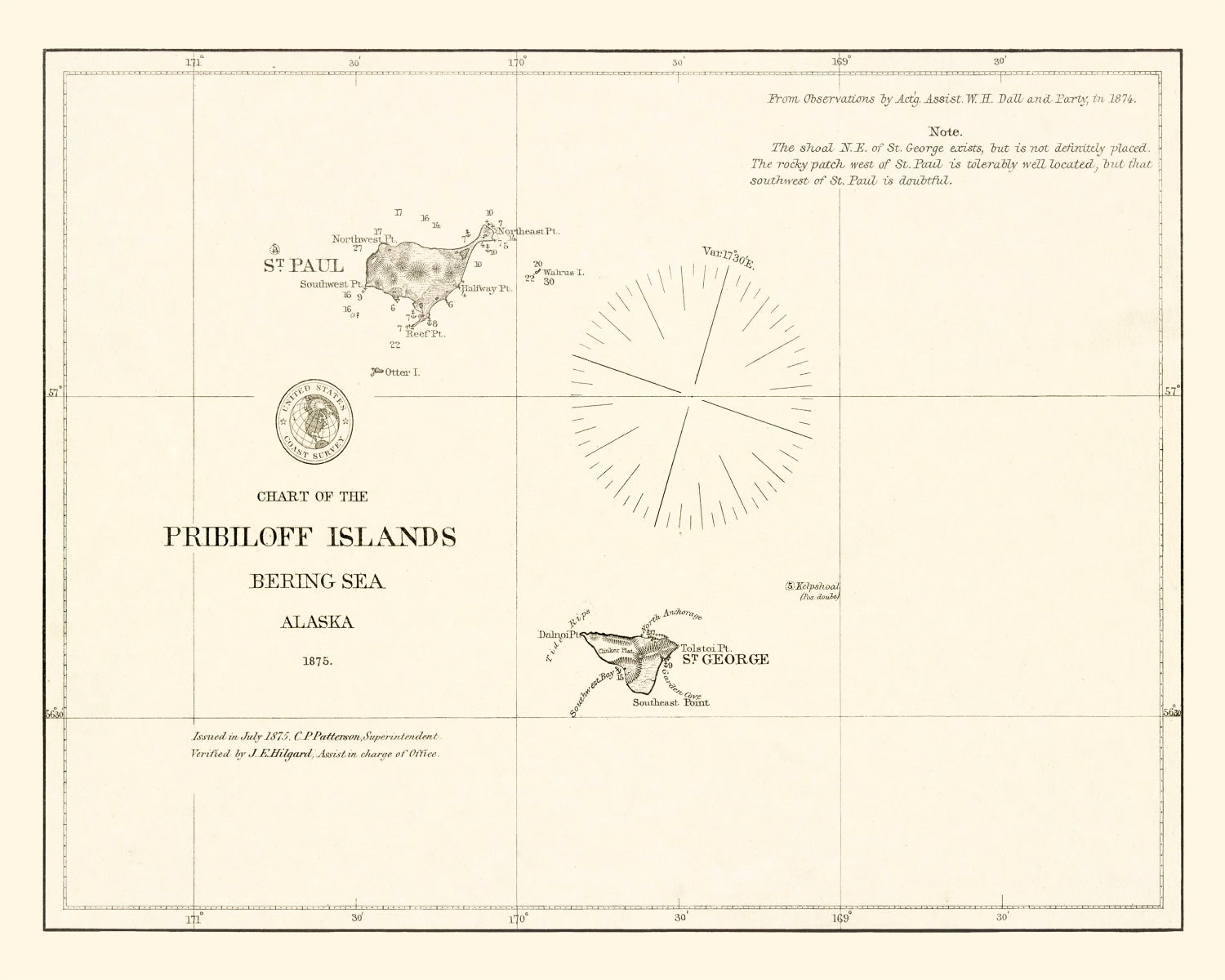 Vintage Pribiloff Islands, AK Map 1875